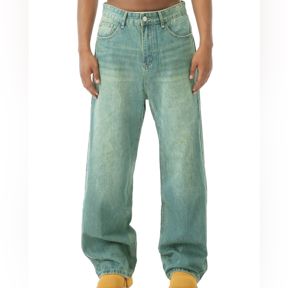EMMIOL Men’s Baggy Jeans Wide Leg Green Y2K Skater Denim Pants NWT Size L
